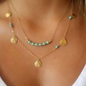 2/$30 NEW Boho Festival Gold Layered Necklace Chain 178